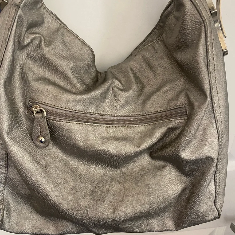 Gray Metallic Distressed Hobo Bag with Soft Leather Finish